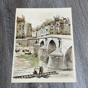 Vintage Franz HERBELOT Lithograph Paris Le Pont Marie 9"x12" Signed